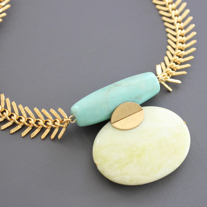 David Aubrey Turquoise and Lemon Herringbone Necklace KYL219