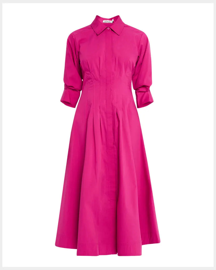 simkhai pink dress Simkhai Jazz Pinktuck Midi Dress – Sloan
