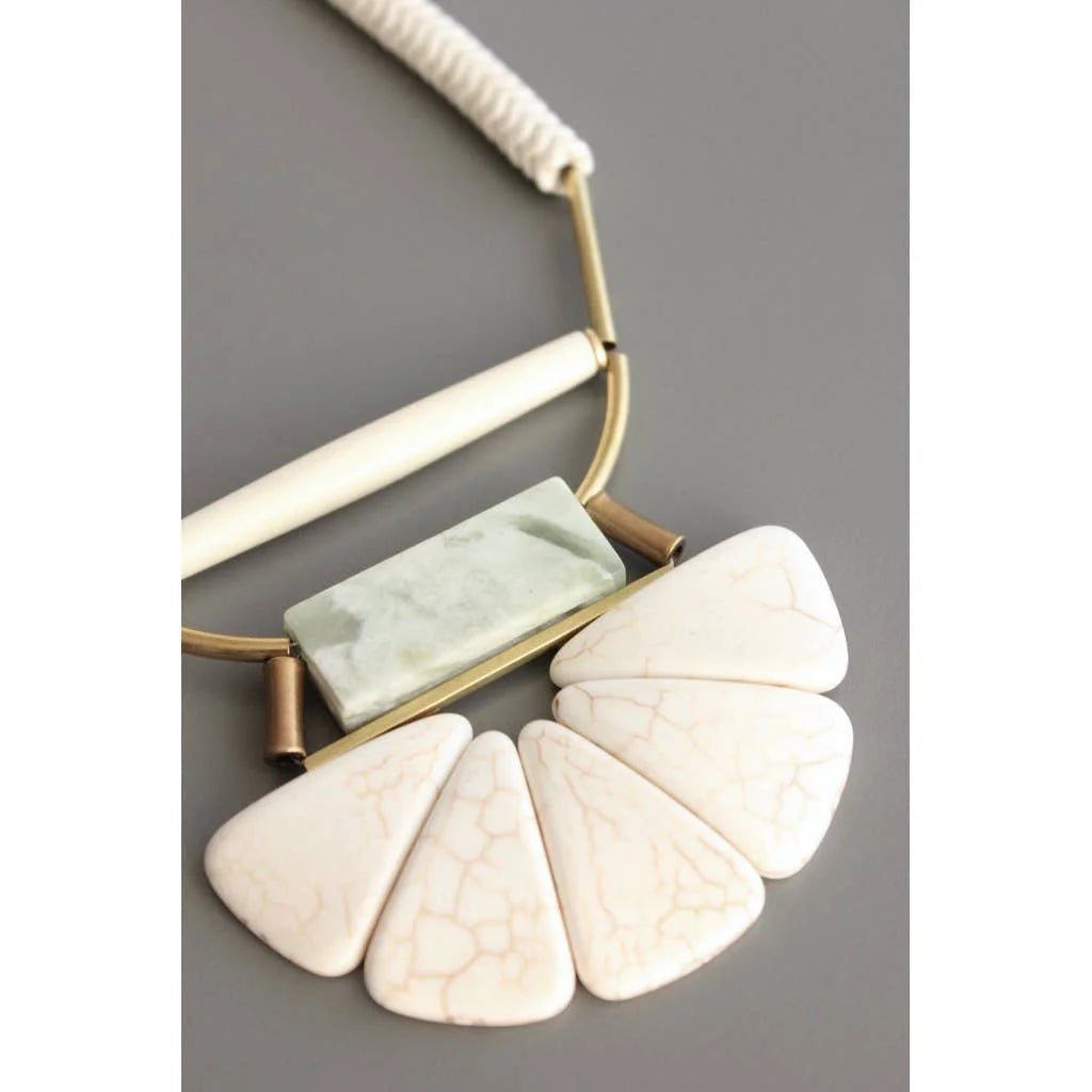 David Aubrey White Stone & Jade Lotus Necklace NP300