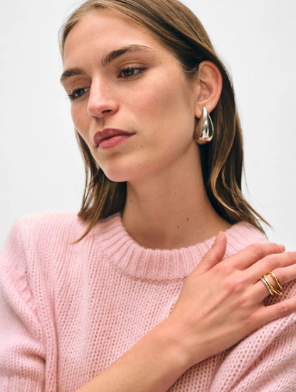 White and Warren Puff Sleeve Crewneck Sweater