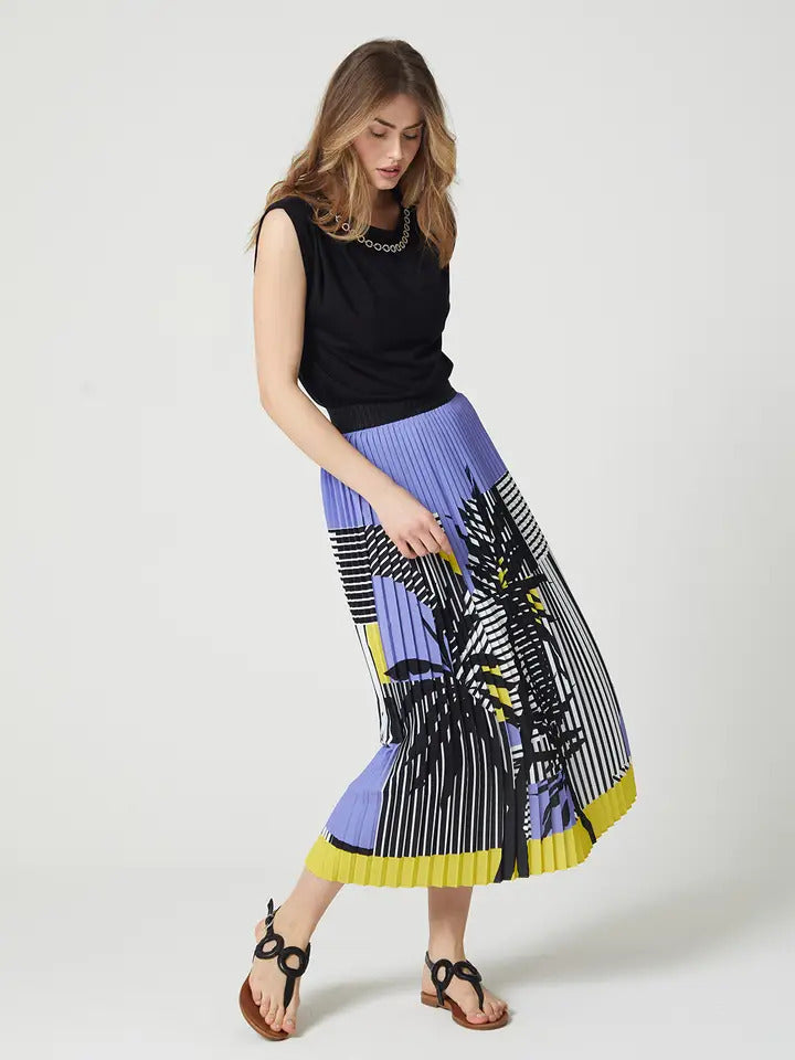 Lalipop Design Stripe and Palm Pleated Skirt