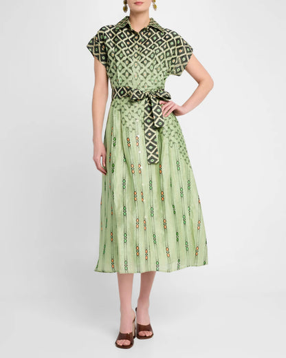 La Fuori Evelina Hexahue Matcha Midi Shirtdress