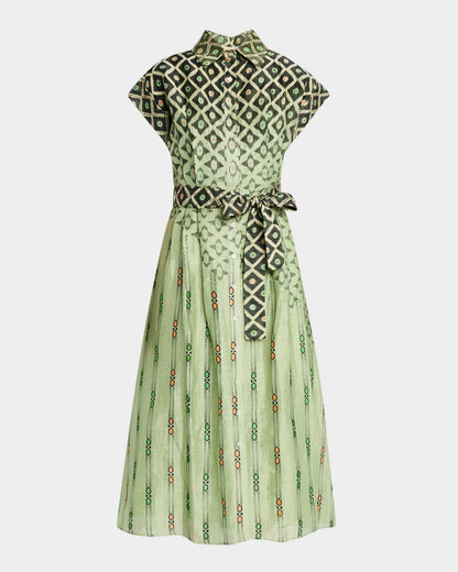 La Fuori Evelina Hexahue Matcha Midi Shirtdress