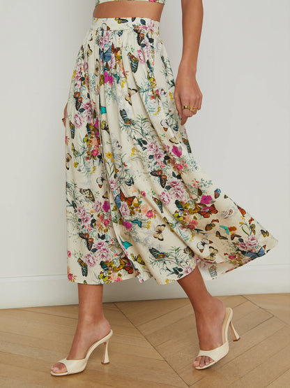L'Agence Seina Print Midi Skirt
