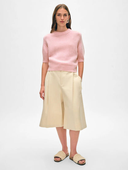 White and Warren Puff Sleeve Crewneck Sweater