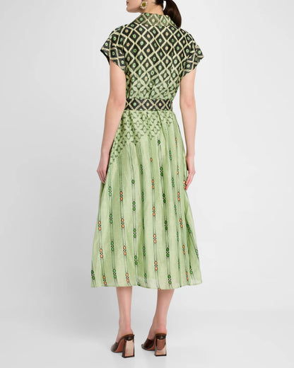 La Fuori Evelina Hexahue Matcha Midi Shirtdress